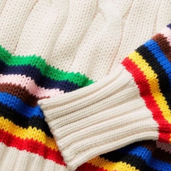 Rowing Blazers x Target Cream Cable Knit V Neck Sweater Striped Trim Size S - Picture 3 of 10